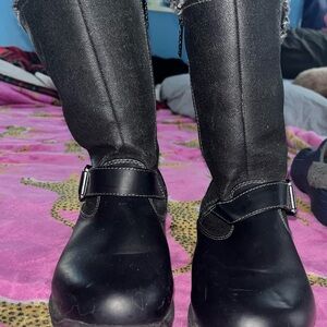 Totes Black Leather Buckle Boots size 7